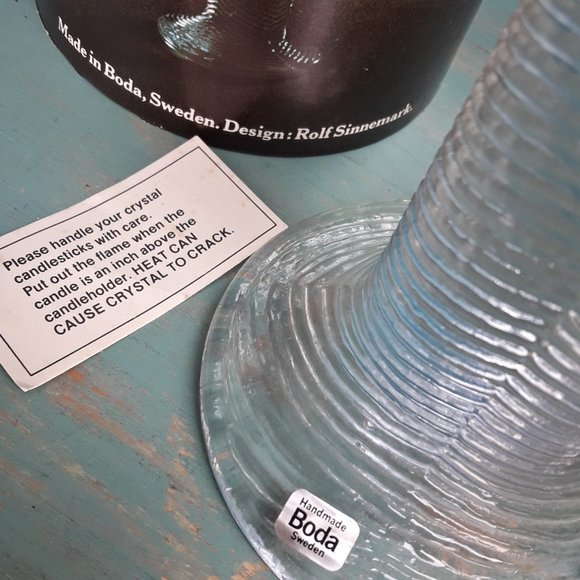 Glass Candle Holders Vintage Boda Sweden in Original Box Big Clear Solid Chunky - Picture 9 of 16
